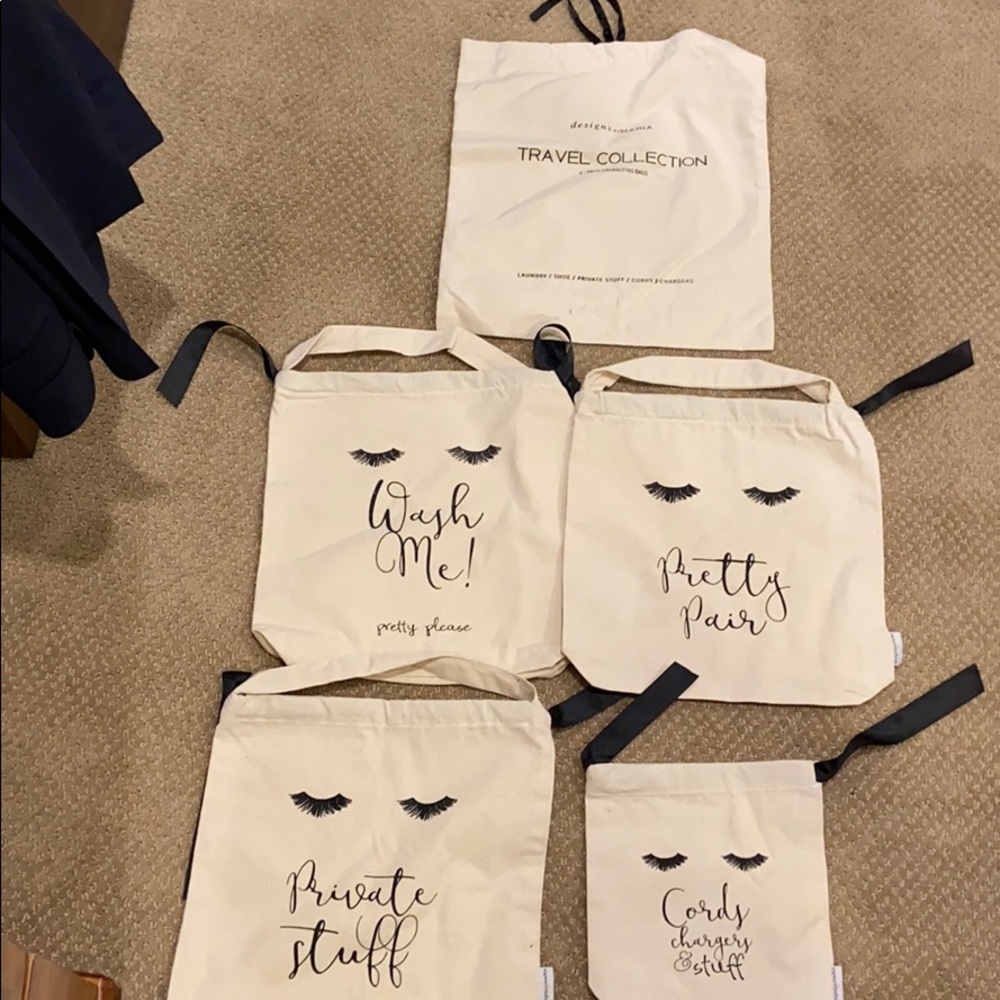 Set of travel organizing bags.